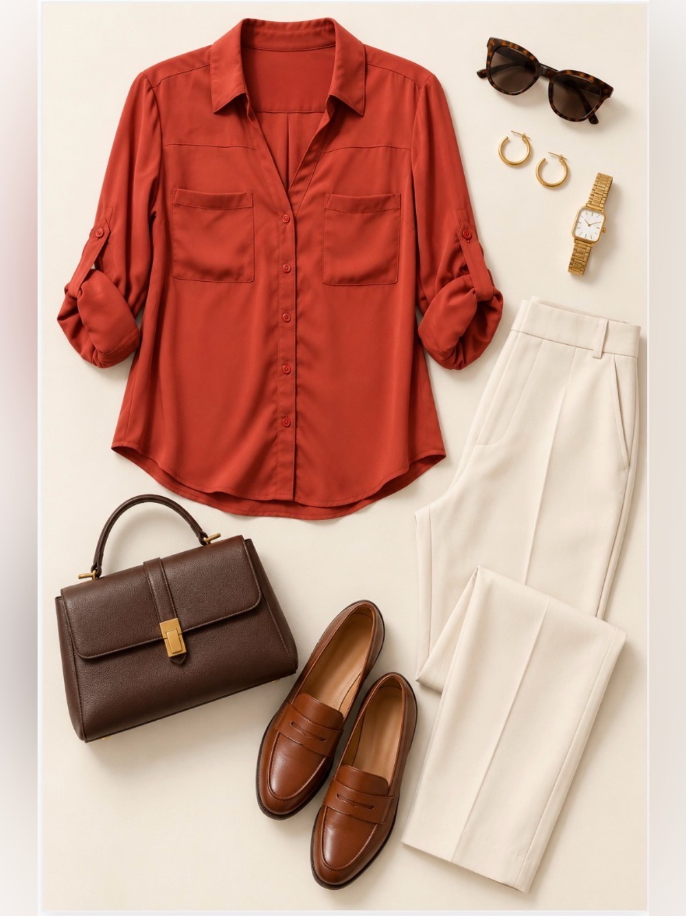 Express Women's Button-Down Shirt - Rust Red EUC